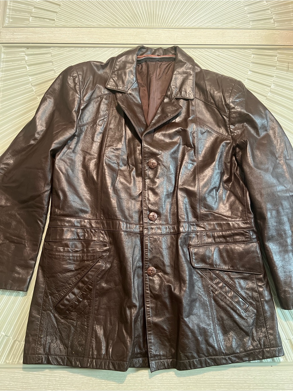 Men's Brown Leather Button-Front Jacket